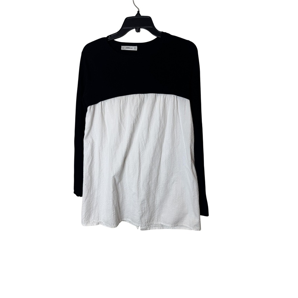 Zara Tunic Shirt Womens Small Black White Colorblock Knit Long Sleeve Top